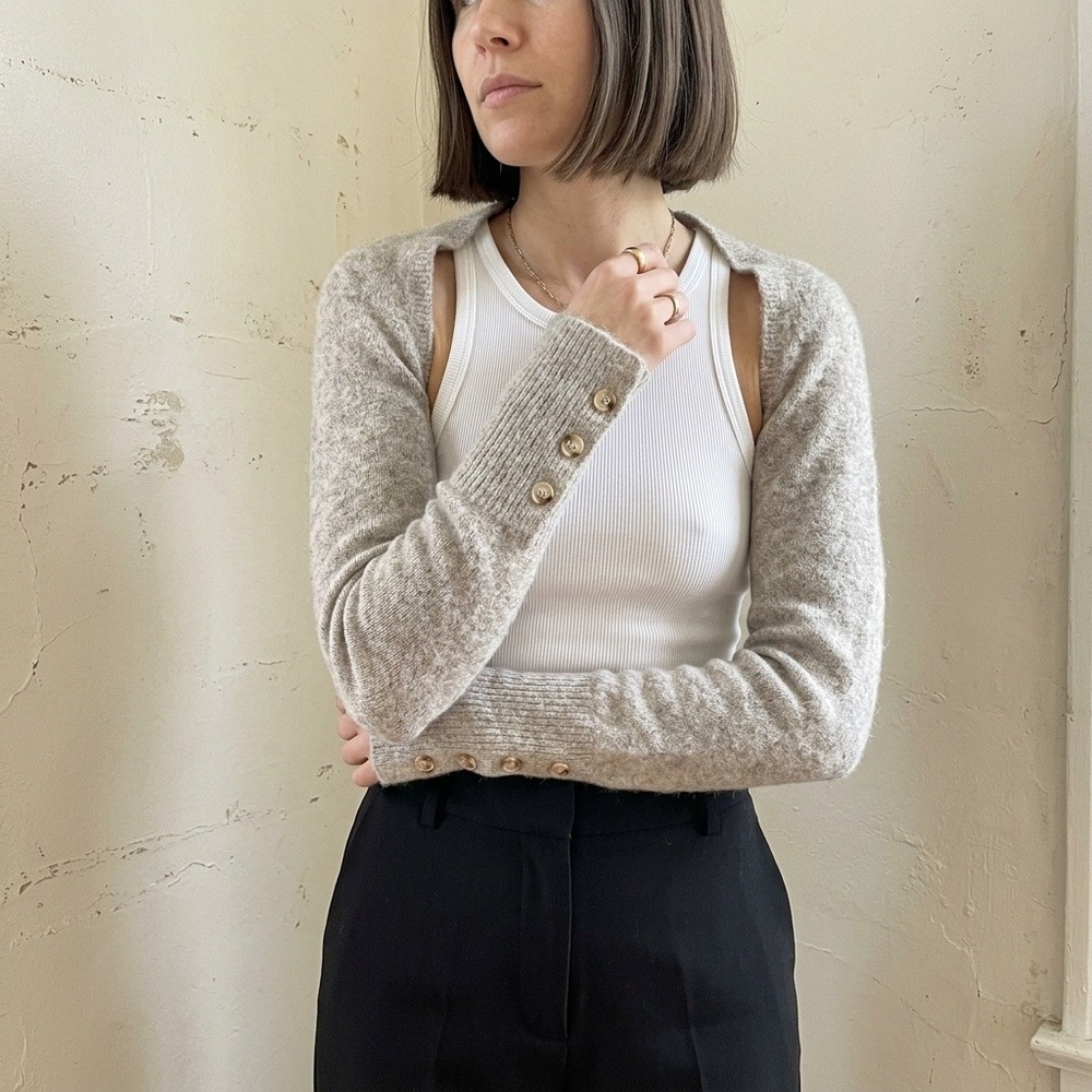 RUVE Womens Sweater OS Oatmeal Button Cuff Shrug Bolero Minimalist Balletcore